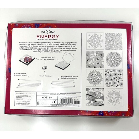 VIVE LE COLOR ENERGY Coloring Book Pencils De-Stress Adult Color Therapy Kit NEW - Picture 2 of 6